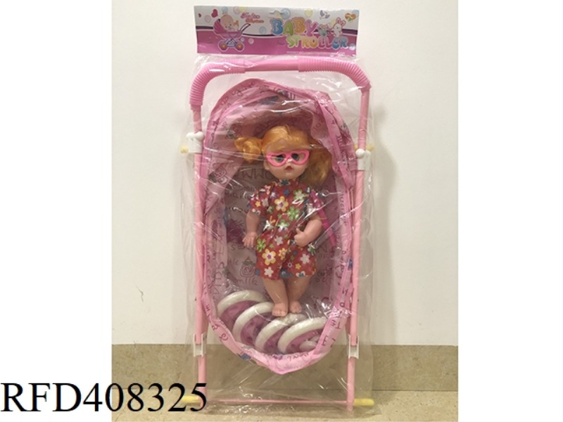LIGHT RED BIG WHEEL CART WITH 14 INCH EYES DOLL