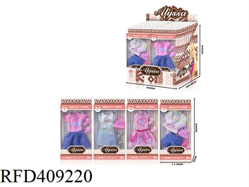 11.5 INCH BARBIE CLOTHES + ACCESSORIES 4 ASSORTED 24PCS