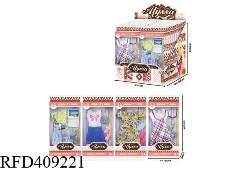 11.5 INCH BARBIE CLOTHES + ACCESSORIES 4 ASSORTED 24PCS