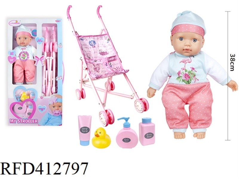 16 INCH COTTON BODY DOLL, DUCK, 3 BOTTLES, WITH IRON CART, WITH 4 SOUND IC