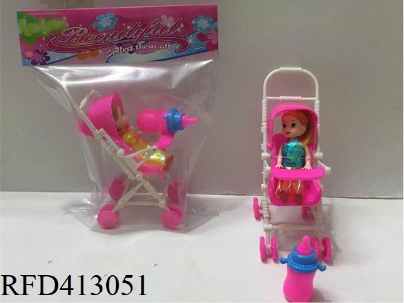 3 INCH BABY BARBIE WITH CART FEEDING BOTTLE