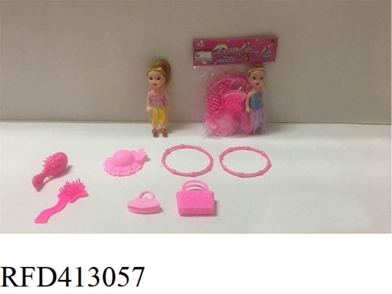 3 INCH SMALL BARBIE WITH COMB BAG BRACELET HAT