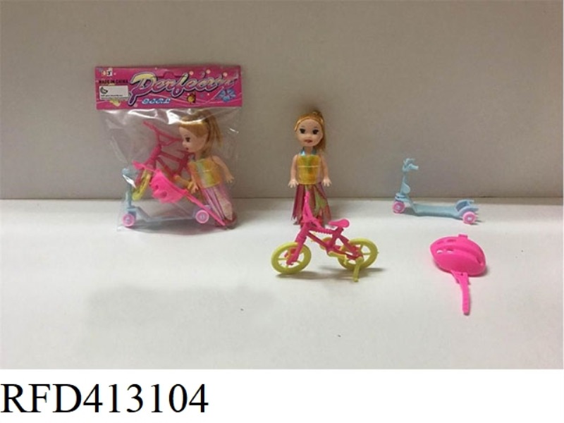 3 INCH SMALL BARBIE WITH SCOOTER BIKE HAT