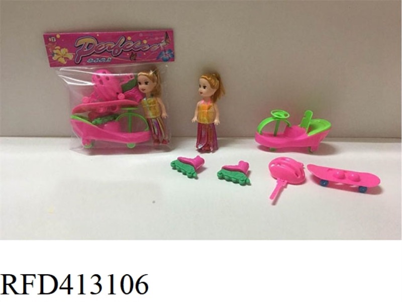 3 INCH LITTLE BARBIE WITH SKATEBOARD ICE BOOT CAP SKATEBOARD