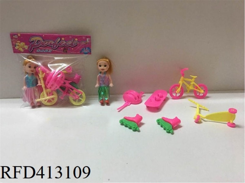 3 INCH LITTLE BARBIE WITH BIKE ICE BOOT CAP SKATEBOARD TRICYCLE