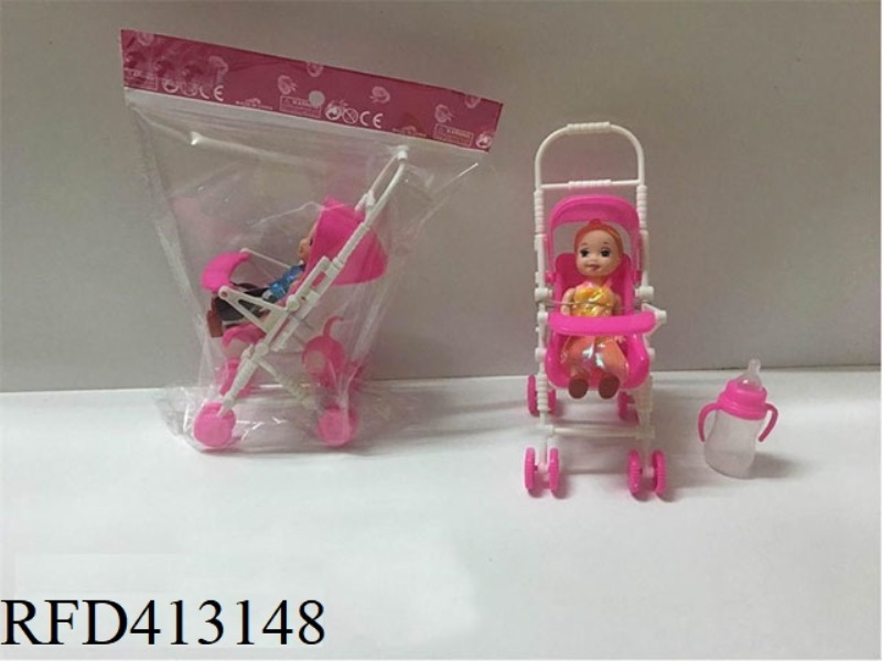3 INCH SMALL BARBIE WITH CART + BOTTLE