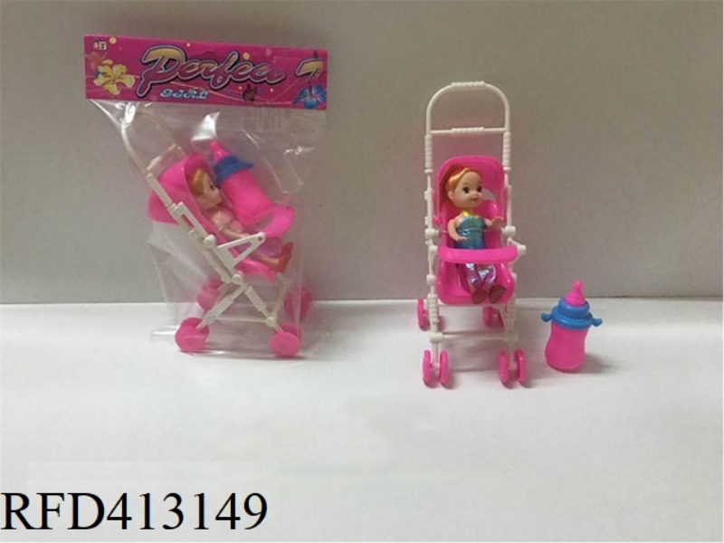 3 INCH SMALL BARBIE WITH CART + BOTTLE