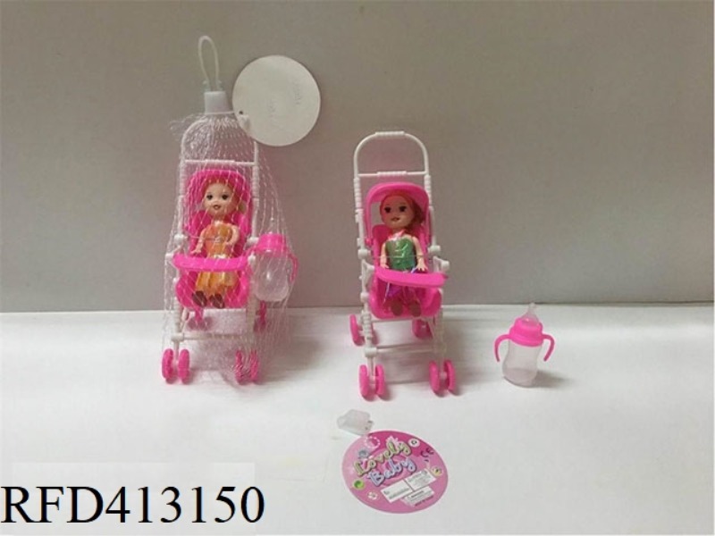 3 INCH SMALL BARBIE WITH CART + BOTTLE