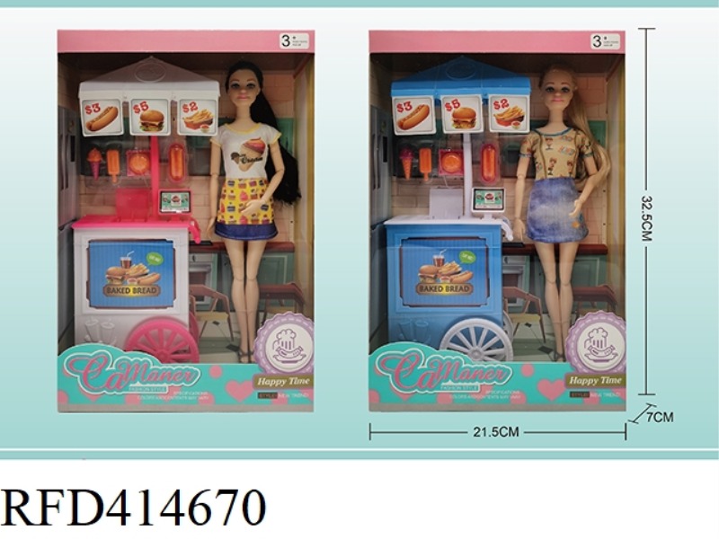 11 INCH BARBIE DOLL WITH BREAD DINING TROLLEY