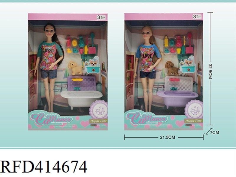11 INCH BARBIE DOLL WITH DOG BATHING COMBINATION