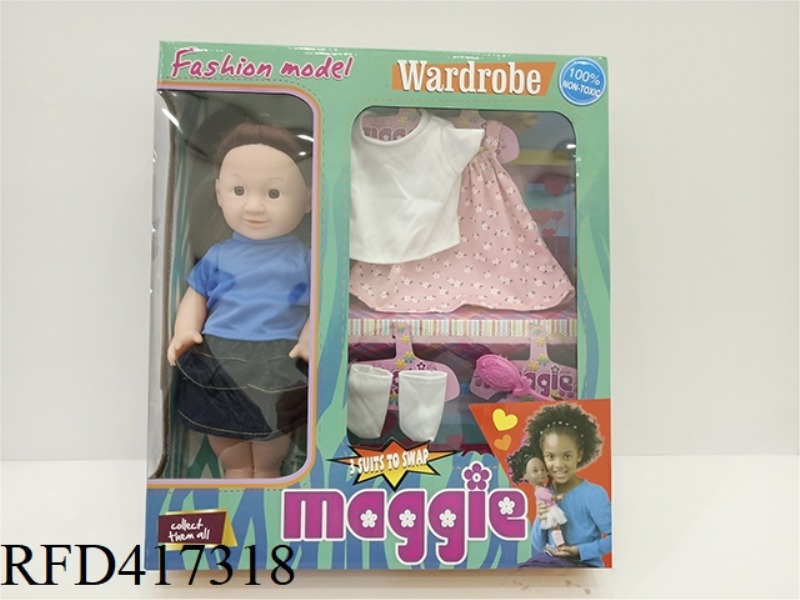13 INCH WHITE SKIN FULL VINYL DOLL WITH CLOTHES