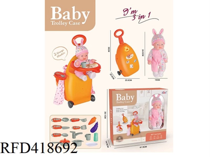 SUITCASE, TABLEWARE AND DOLL SET