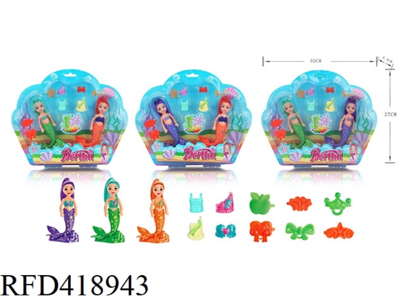 2 ZHUANG 6-INCH STANDING DRESSING MERMAID WITH SMALL ACCESSORIES (3 TYPES ASSORTED)