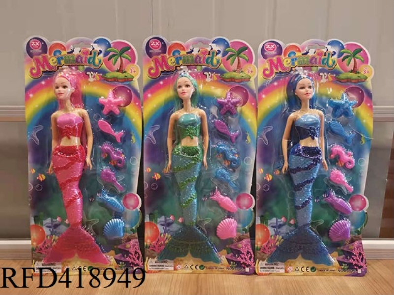 14 INCH MERMAID WITH 6 SMALL ACCESSORIES (PINK/BLUE/GREEN 3 COLORS)