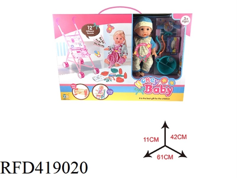 14 INCH DOLL WITH IRON CART SET