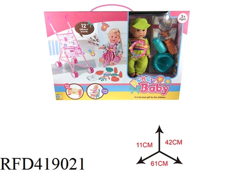 14 INCH DOLL WITH IRON CART SET
