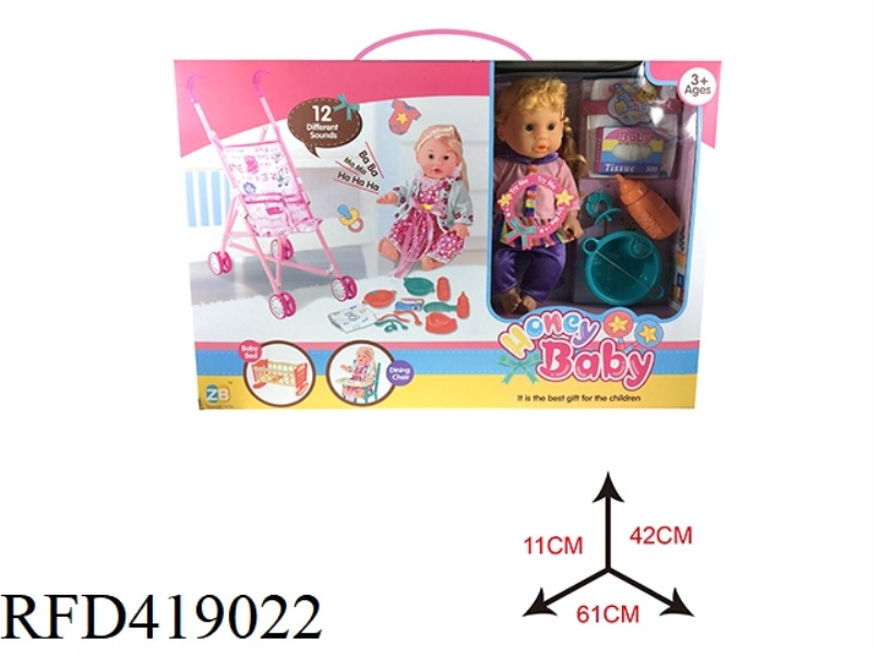 14 INCH DOLL WITH IRON CART SET