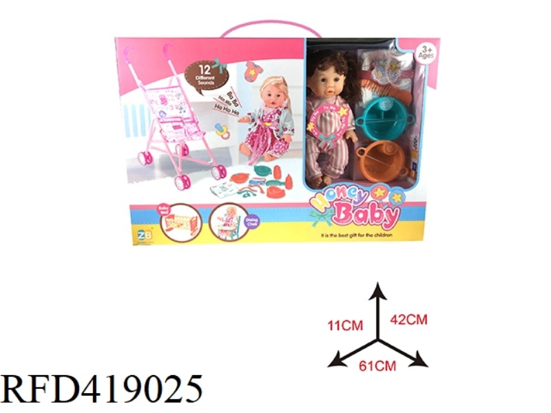 14 INCH DOLL WITH IRON CART SET