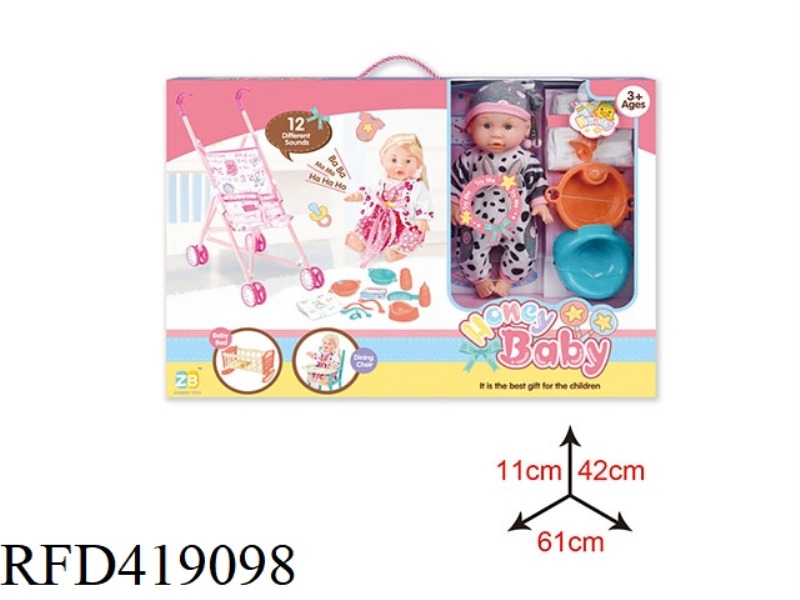 14 INCH DOLL WITH IRON CART SET