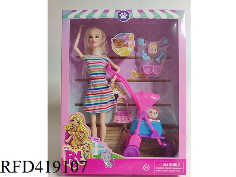 11 INCH BARBIE 9 JOINT SOLID BODY BAG + DOG CART + BLISTER ACCESSORIES
