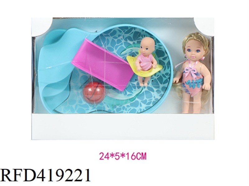 3.5 inch solid doll with baby with swimming pool set