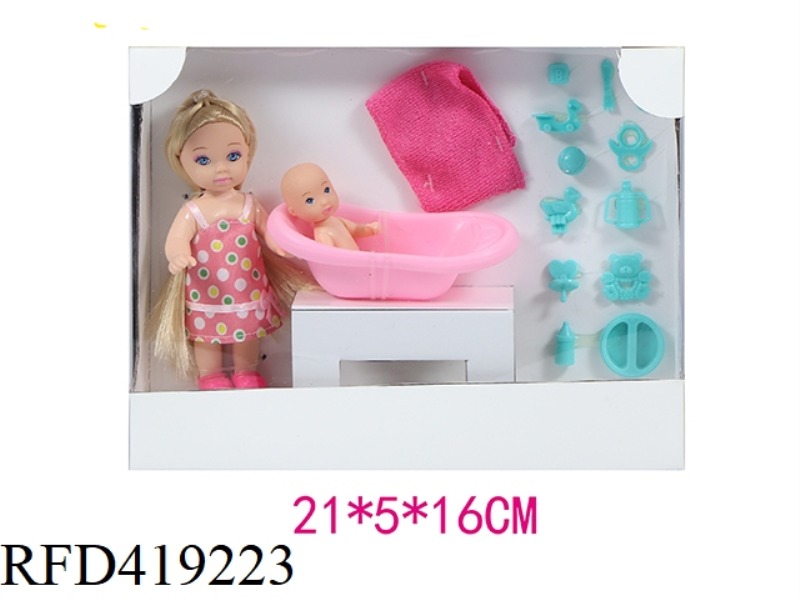 3.5 inch solid doll with baby bath with cutlery set