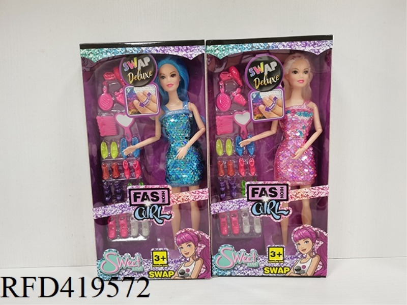 11.5-INCH 9-JOINT FASHION BARBIE COLOR CHANGING GLITTER SHORT SKIRT WITH SHOES BLISTER TWO STYLES MI