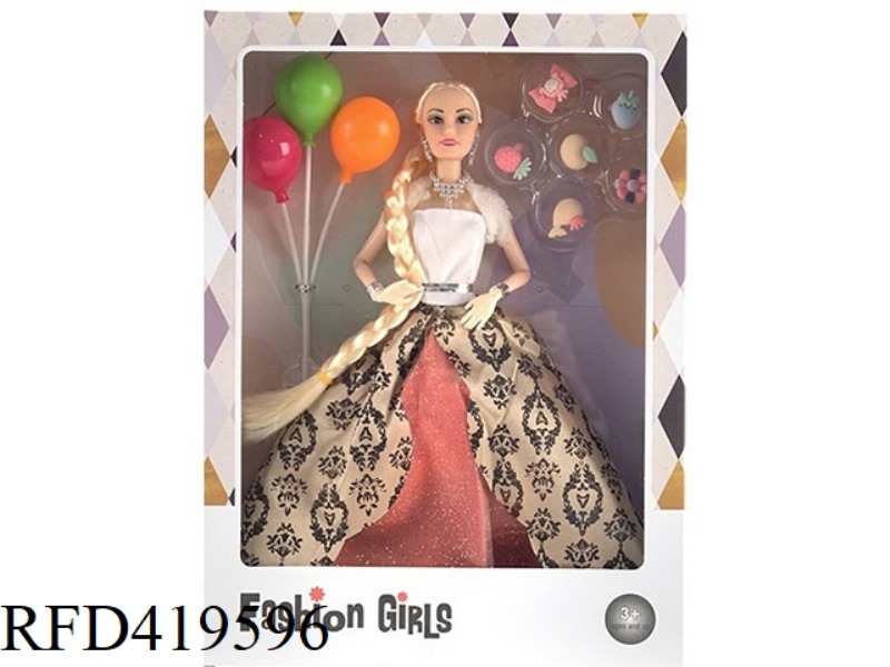 11.5-INCH 9-JOINT REAL WEDDING DRESS WITH BIG BRAID BARBIE WITH BALLOONS AND HAIRPIN ACCESSORIES