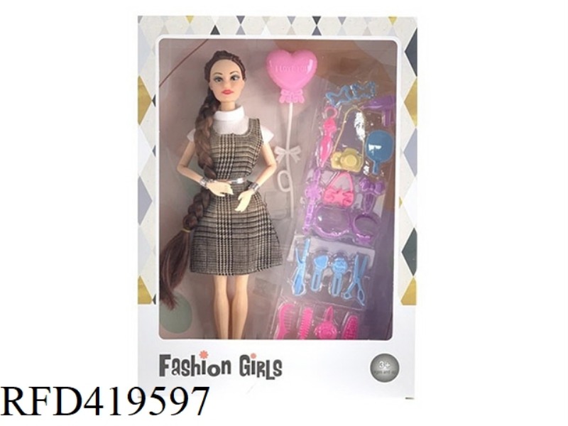 11.5-INCH 9-JOINT REAL WEDDING DRESS WITH BIG BRAID BARBIE WITH BALLOONS, DRESSING AND OTHER BLISTER