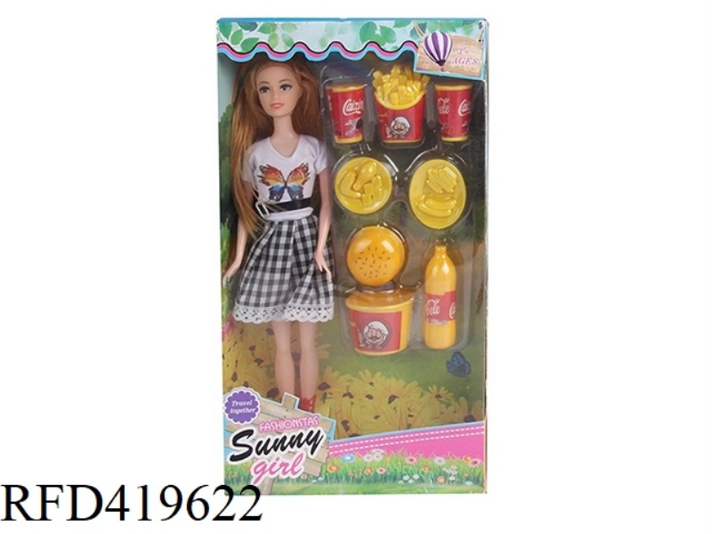 11.5 INCH SOLID FASHION BARBIE WITH FAST FOOD BLISTER ACCESSORIES