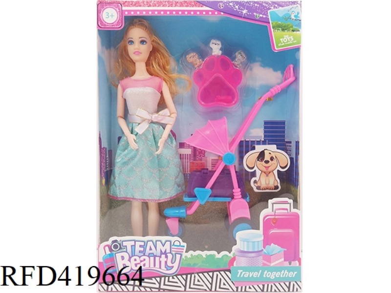 11.5 INCH SOLID BODY FASHION 9-JOINT SKIRT BARBIE WITH STROLLER BLISTER ACCESSORIES