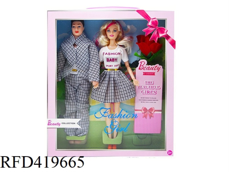 11.5 INCH SOLID BODY 9 JOINT FASHION SKIRT BARBIE AND LIVE HAND MAN WITH ROSE