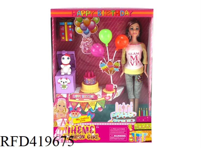 HIGH-END BIRTHDAY THEME 11.5-INCH REAL HAND AMY FASHION BARBIE WITH EARRINGS, BIRTHDAY CAKE, BALLOON