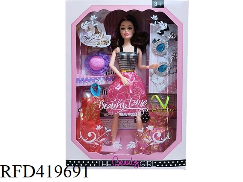 HIGH-END 11.5-INCH SOLID BODY 11-JOINT FASHION SHORT SKIRT BARBIE WITH 2 SETS OF HANGING SKIRTS, HAT