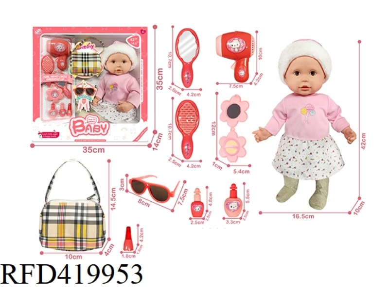 16.5 INCH COTTON BODY DOLL + HANDBAG + ACCESSORIES