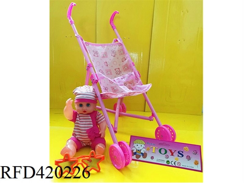 BABY STROLLER WITH DOLL AND GLASSES