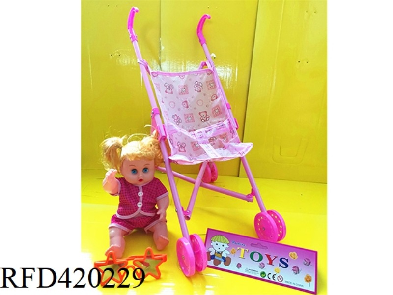 BABY STROLLER WITH DOLL AND GLASSES