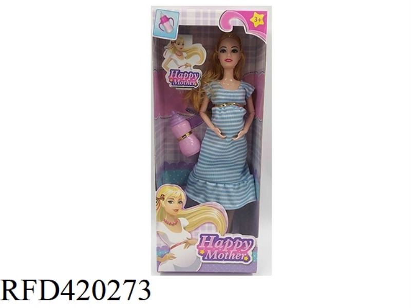 11.5-INCH SOLID BODY 12-JOINT MATERNITY FASHION BARBIE WITH BABY BOTTLE