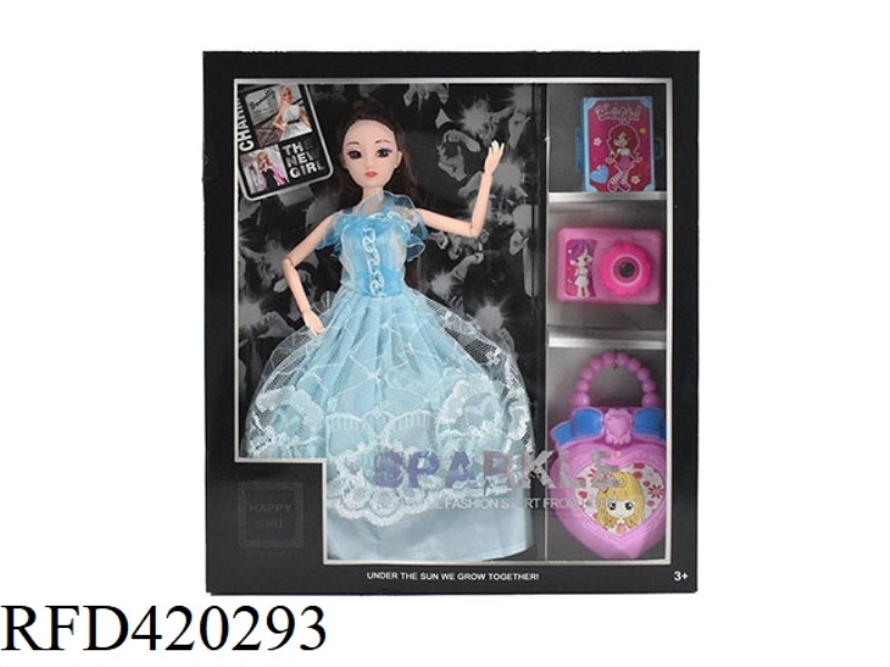 SUMMER 11.5-INCH 9-JOINT SOLID BODY 3D EYE BEAD FEMALE PAPA PYRENE WITH SUITCASE, CAMERA, HANDBAG