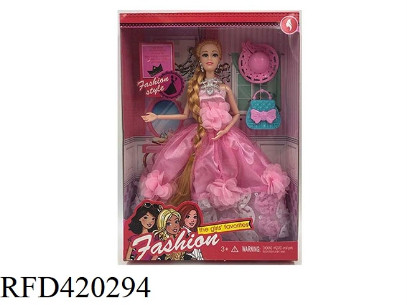 11.5 INCH SOLID BODY BARBIE 9 JOINT WEDDING DRESS BARBIE WITH HAT AND BAG ACCESSORIES