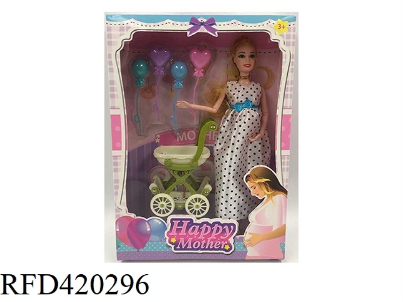 11.5 INCH SOLID BODY BARBIE 9 JOINT PREGNANT WOMAN BARBIE WITH BABY CARRIAGE WITH BALLOON ACCESSORIE