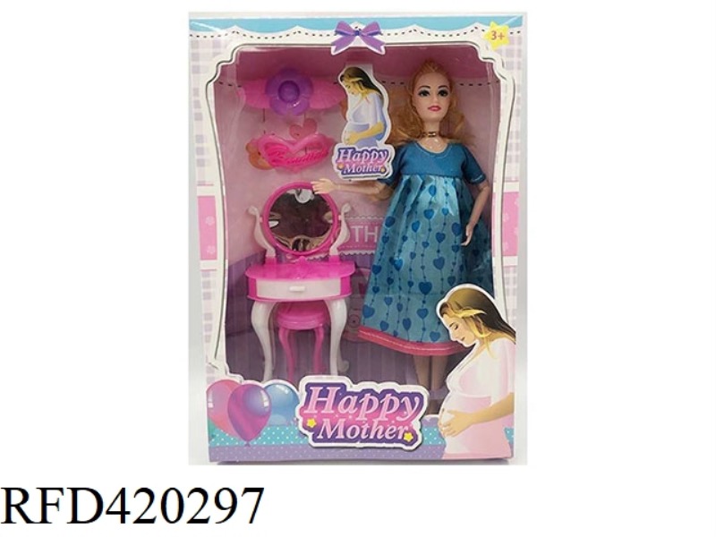 11.5 INCH SOLID BODY BARBIE 9 JOINT PREGNANT WOMAN BARBIE WITH MIRROR TOO SET ACCESSORIES