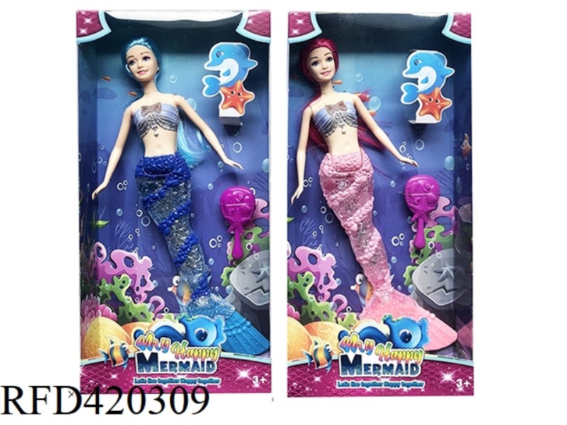 14-INCH SOLID MERMAID WITH LIGHT AND MUSIC THEME WITH COMB TWO ASSORTMENTS