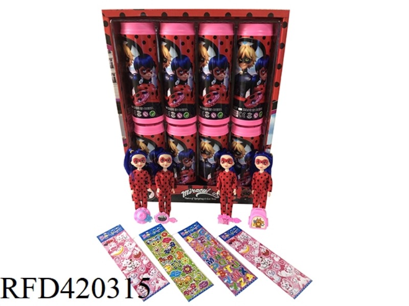 7-INCH LADYBUG COKE BOTTLE. HAIRPIN CAP. SCHOOLBAG. COMB MIRROR. COLOR STICKERS. MIXED 8 PACKS.