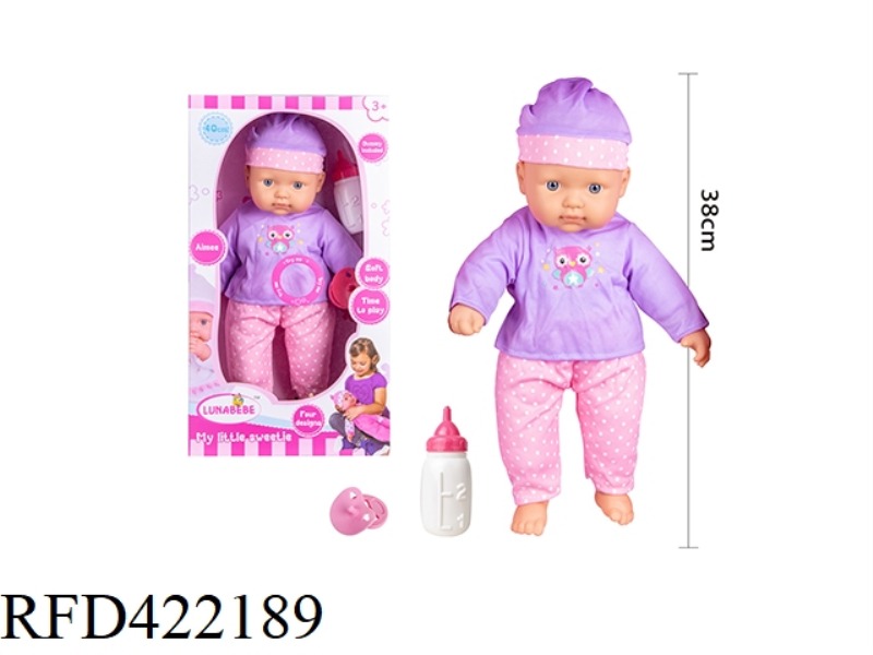 16 INCH COTTON BODY FIXED EYE DOLL, WITH PACIFIER, FEEDING BOTTLE, WITH 4 SOUND IC