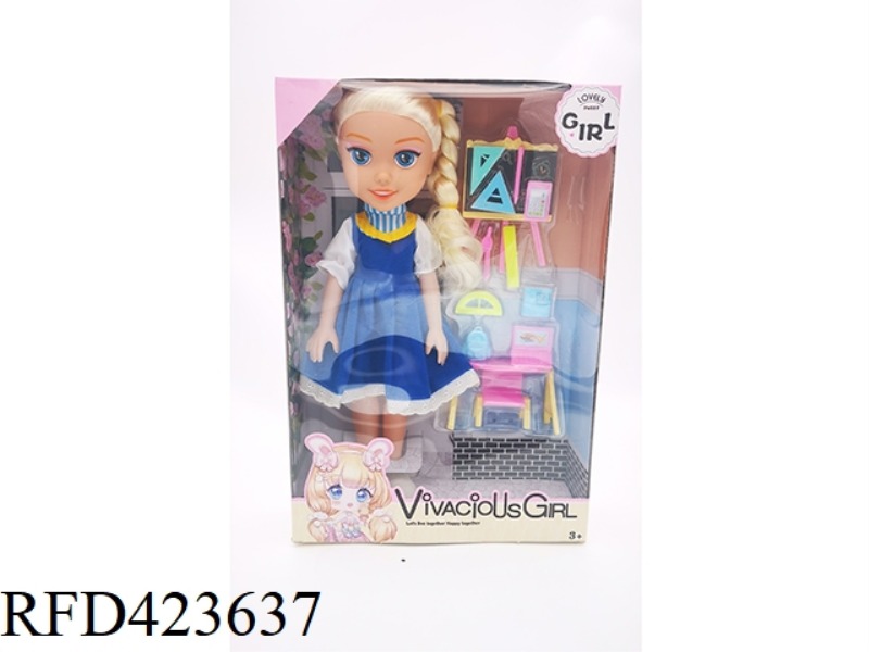 14 INCH EMPTY BODY WITH MUSIC FASHION GIRL WITH BLACKBOARD AND LEARNING TOOLS BLISTER