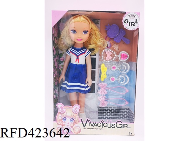 14 INCH EMPTY BODY WITH MUSIC FASHION GIRL WITH COMB + HAIR ROPE BLISTER