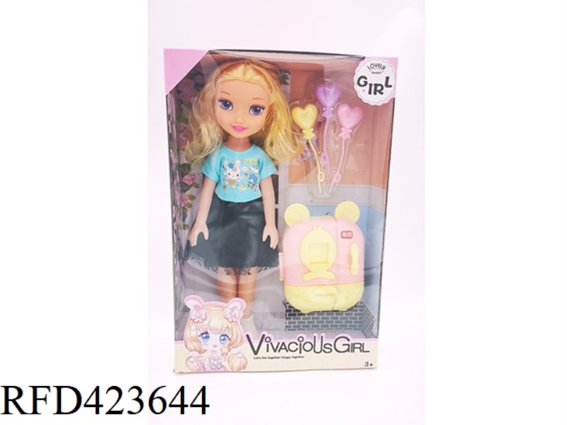 14 INCH EMPTY BODY WITH MUSIC FASHION GIRL WITH BALLOON BLISTER + SMALL REFRIGERATOR