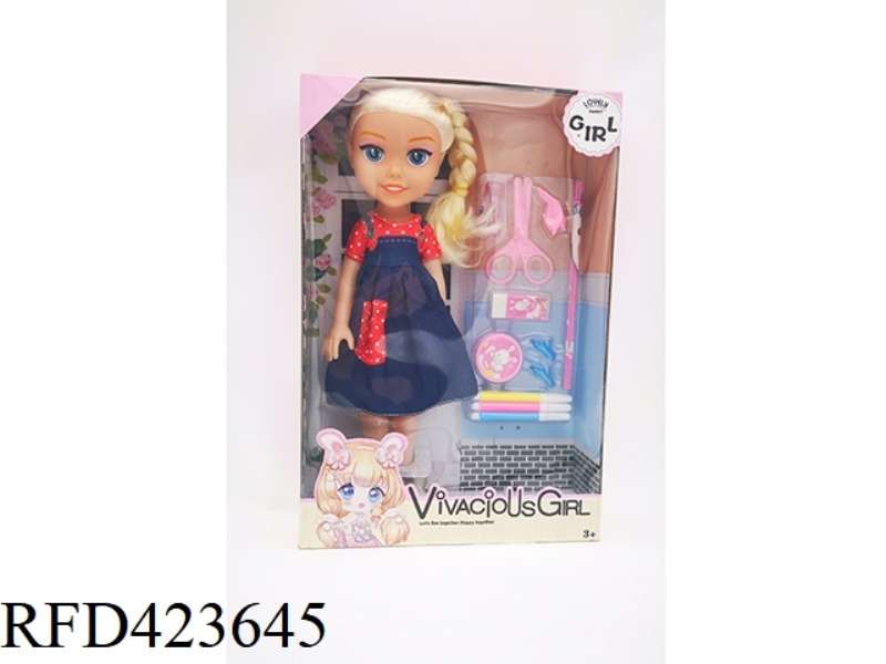 14 INCH EMPTY BODY WITH MUSIC FASHION GIRL WITH SCHOOL TOOLS WATERCOLOR PENCIL BLISTER
