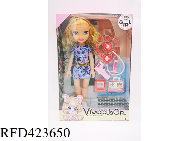 14 INCH EMPTY BODY WITH MUSIC FASHION GIRL WITH BIG STETHOSCOPE BLISTER